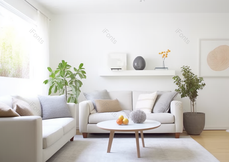 白色沙发茶几盆栽客厅实景拍摄,高清,摄影图,摄影图片,图片大全,摄影图免费下载